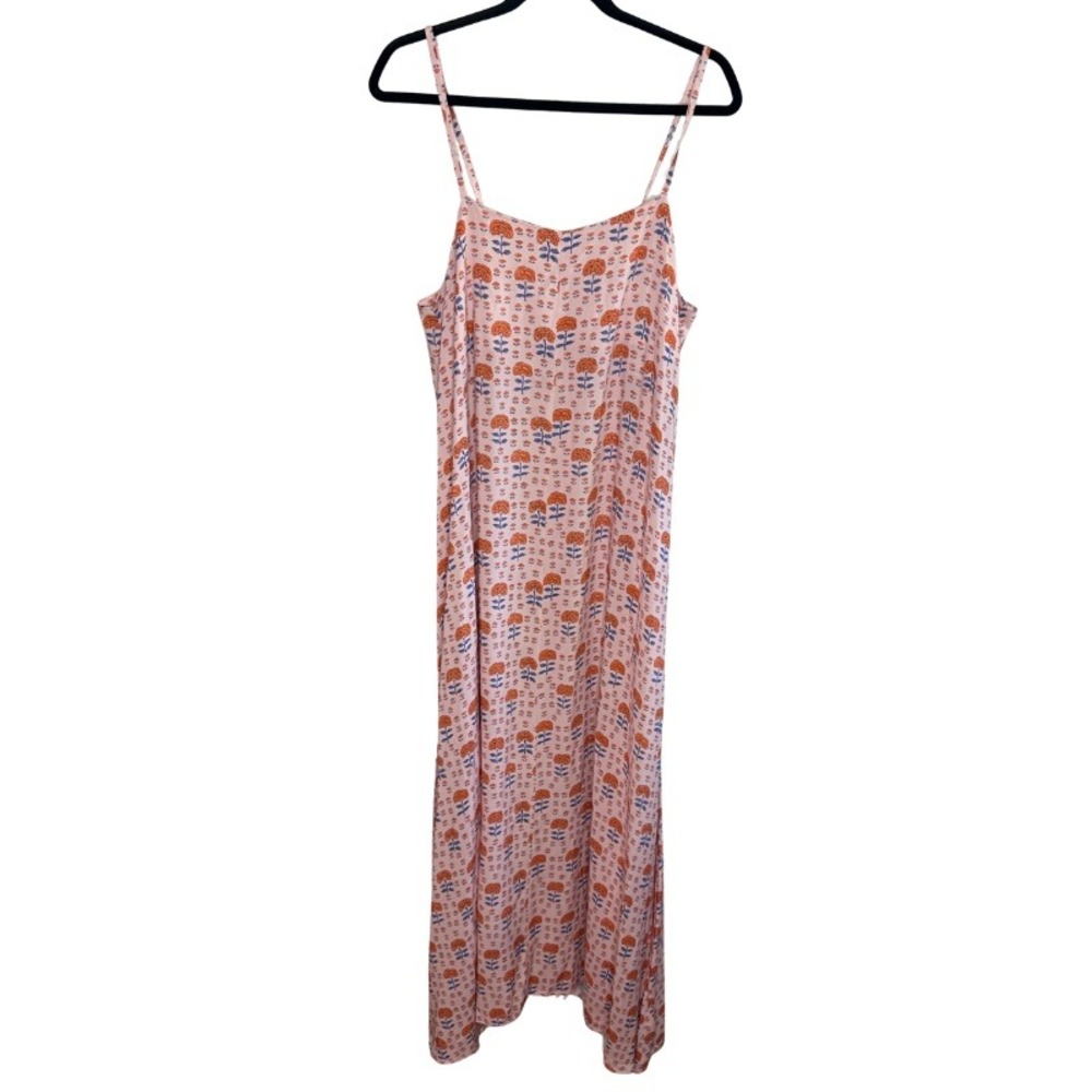 Citrine Swim Lizzie Dress Coral Block Print Floral Maxi Dress Large NEW - Picture 2 of 7